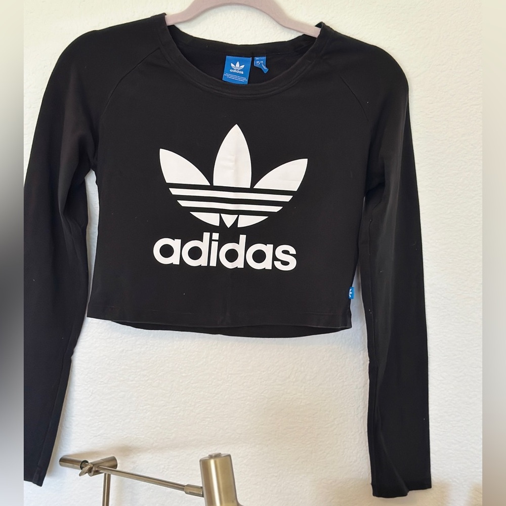 Adidas Black and White Logo Crop Top